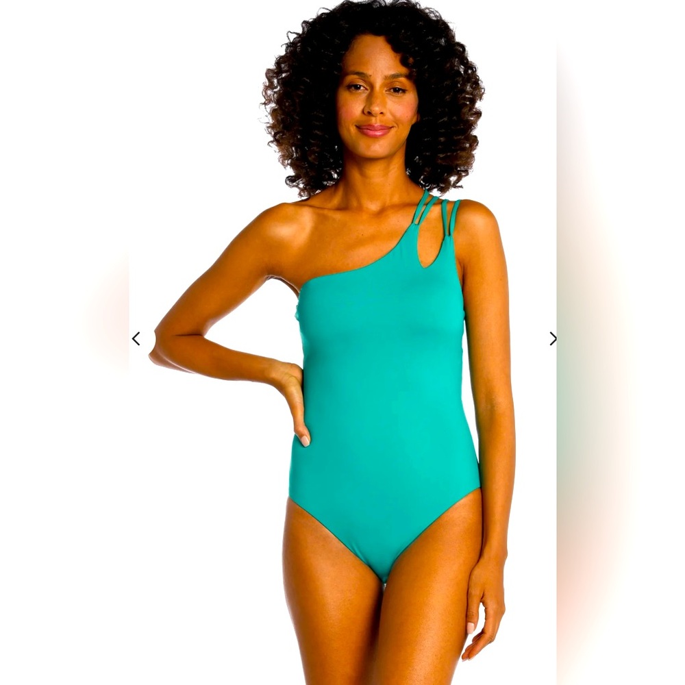 La Blanca Island Goddess One Shoulder  turquoise Size 10 NWT
